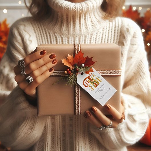 Elegante Manuscript Dank Je Wel Herfstval Cadeaulabel