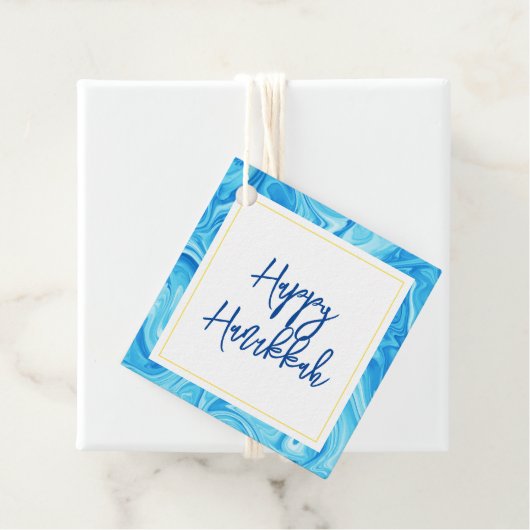 Elegante Marbelized Paint Holiday HAPPY HANUKKAH Bedankjes Labels (In situ)