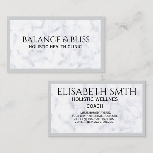 Elegante Marble Wellness Coaching Professional Visitekaartje (Voorkant / Achterkant)