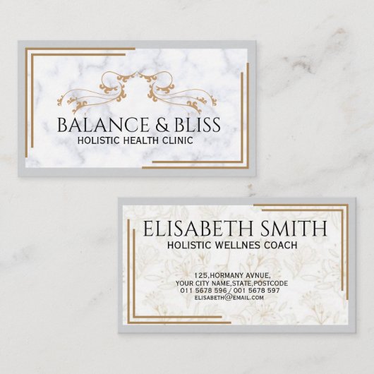 Elegante Marble Wellness Coaching Professional Visitekaartje (Voorkant / Achterkant)