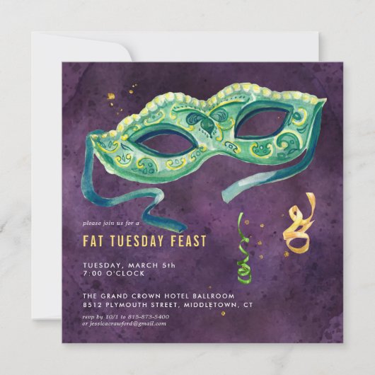 Elegante Mardi Gras-feestuitnodiging (Voorkant)