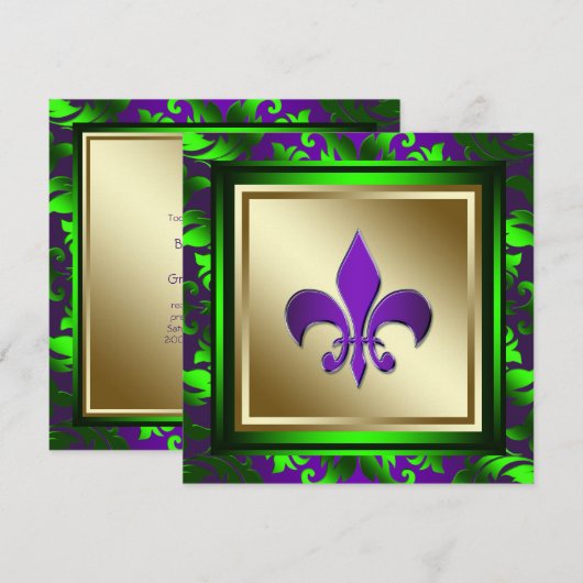 Elegante Mardi Gras Fleur de Lis bruiloft Kaart (Voorkant / Achterkant)
