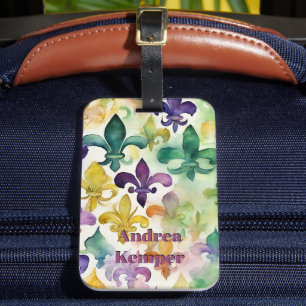 Elegante Mardi Gras Waterverf Bagagelabel