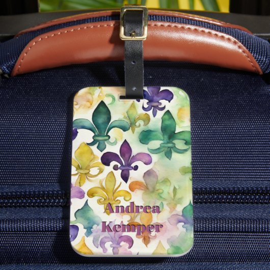 Elegante Mardi Gras Waterverf Bagagelabel (Voorkant Insitu 2)