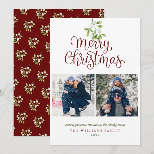 Elegante maretak Prettig Kerstmis 2 foto Feestdagenkaart (Voorkant / Achterkant)