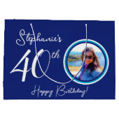 Elegante Marine Blauw 40e Verjaardag Foto Groot Cadeauzakje (Achterkant)