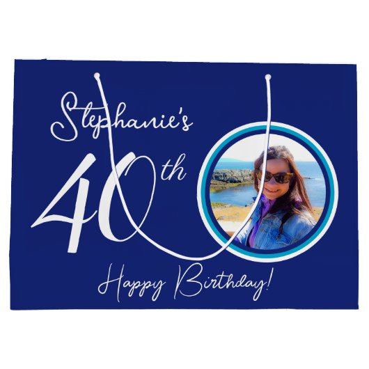 Elegante Marine Blauw 40e Verjaardag Foto Groot Cadeauzakje (Achterkant)