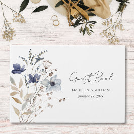 Elegante Marine Blauw Bloem Boeket Bloemen Huwelij Gastenboek