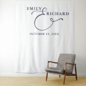 Elegante marine blauw bruiloft foto achtergrond wandkleed (In situ)