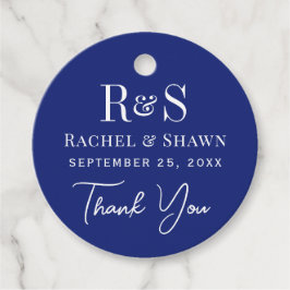 Elegante Marine Blauw Chic Modern Monogram Huwelij Bedankjes Labels