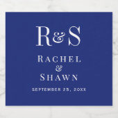 Elegante Marine Blauw Chic Modern Monogram Huwelij Sparkling Wijnetiket (Enkel label)