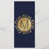 Elegante Marine Blauw en Goud Bloemen Trouwprogram Programmakaart (Achterkant)