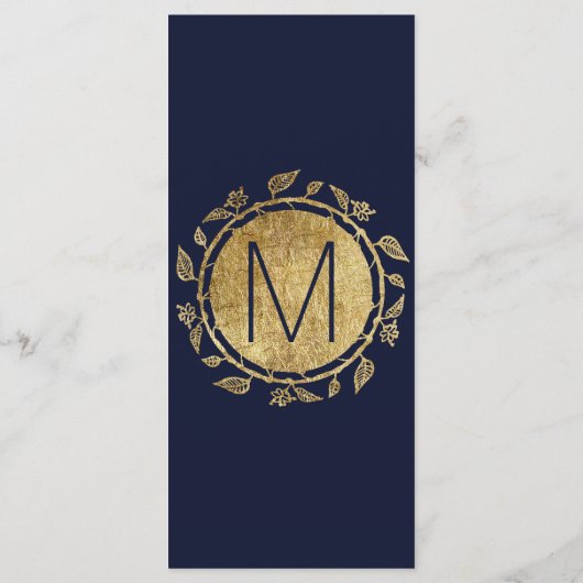 Elegante Marine Blauw en Goud Bloemen Trouwprogram Programmakaart (Achterkant)