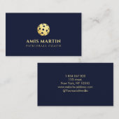 Elegante Marine Blauw en goud Pickleball Coach Visitekaartje (Voorkant / Achterkant)