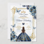 Elegante marine blauw en goud prinses Quiñceanera Kaart (Voorkant)