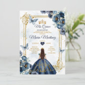 Elegante marine blauw en goud prinses Quiñceanera Kaart (Staand voorkant)