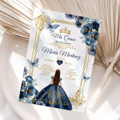 Elegante marine blauw en goud prinses Quiñceanera Kaart