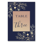 Elegante Marine Blauw en Goud Trouwtafel Nummer Kaart (Voorkant)