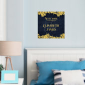 Elegante marine blauw en gouden werveling bruiloft folie afdrukken (Insitu (Slaapkamer))