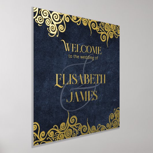 Elegante marine blauw en gouden werveling bruiloft folie afdrukken (Laagn)