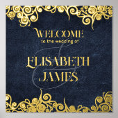 Elegante marine blauw en gouden werveling bruiloft folie afdrukken (Voorkant)