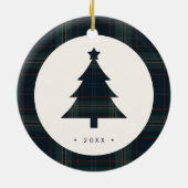 Elegante Marine Blauw en Groen Plakken Foto Kerstm Keramisch Ornament (Achterkant)