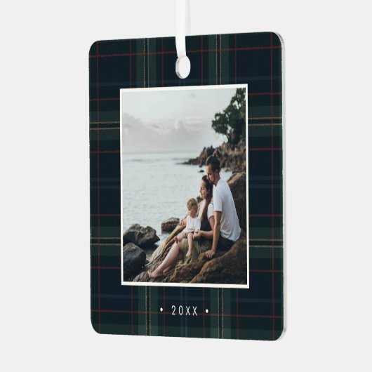 Elegante Marine Blauw en Groen Plakken Foto Kerstm Metalen Ornament (Voorkant links)