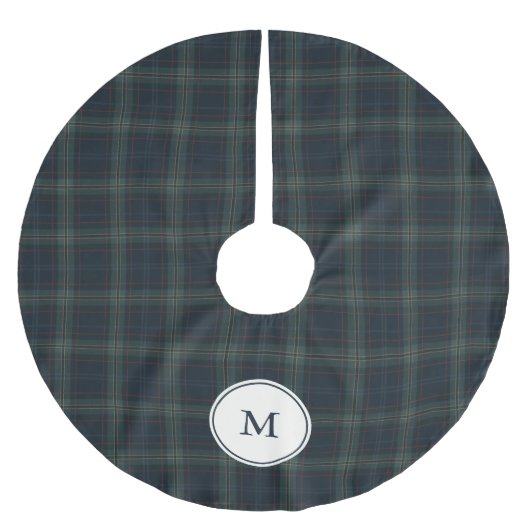 Elegante Marine Blauw en Groen Plakken Monogram Kerstboom Rok (Voorkant)