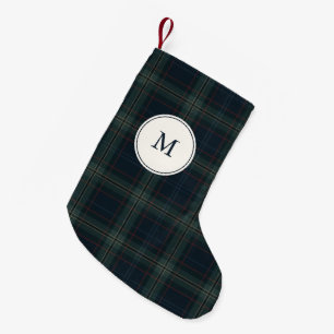 Elegante Marine Blauw en Groen Plakken Monogram Kleine Kerstsok