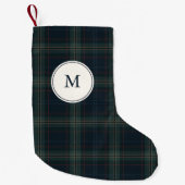 Elegante Marine Blauw en Groen Plakken Monogram Kleine Kerstsok (Voorkant)