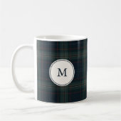 Elegante Marine Blauw en Groen Plakken Monogram Koffiemok (Links)