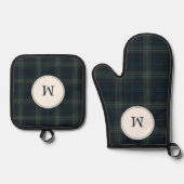 Elegante Marine Blauw en Groen Plakken Monogram Ovenwant & Pannenlap Set (Voorkant)