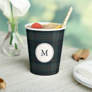 Elegante Marine Blauw en Groen Plakken Monogram Papieren Bekers