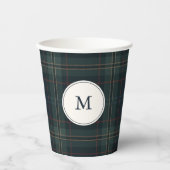 Elegante Marine Blauw en Groen Plakken Monogram Papieren Bekers (Voorkant)