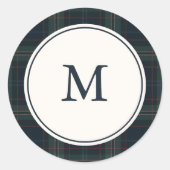 Elegante Marine Blauw en Groen Plakken Monogram Ronde Sticker (Voorkant)
