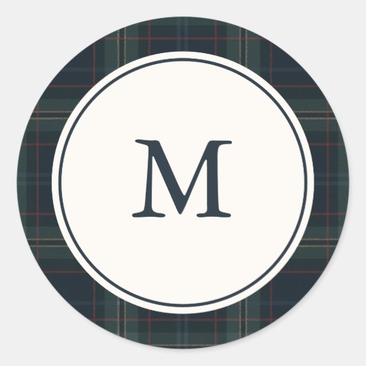 Elegante Marine Blauw en Groen Plakken Monogram Ronde Sticker (Voorkant)
