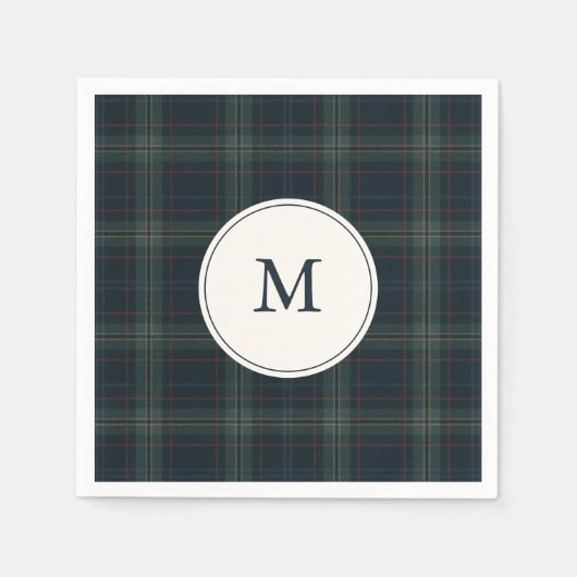 Elegante Marine Blauw en Groen Plakken Monogram Servet (Voorkant)