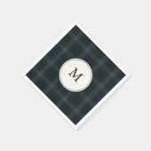 Elegante Marine Blauw en Groen Plakken Monogram Servet (Hoek)