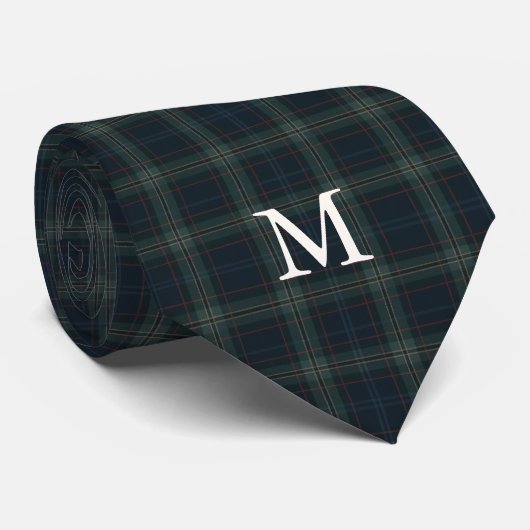Elegante Marine Blauw en Groen Plakken Monogram Stropdas (Opgerold)
