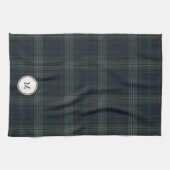 Elegante Marine Blauw en Groen Plakken Monogram Theedoek (Horizontaal)
