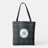 Elegante Marine Blauw en Groen Plakken Monogram Tote Bag (Achterkant)