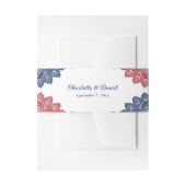 Elegante Marine Blauw en Rode Bloemen Kant Trouwen Uitnodigingen Wikkel (Voorkant Voorbeeld)