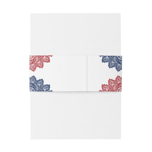 Elegante Marine Blauw en Rode Bloemen Kant Trouwen Uitnodigingen Wikkel (Achterkant Voorbeeld)