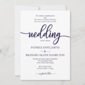 Elegante marine blauw en wit klassieke bruiloft kaart (Voorkant)