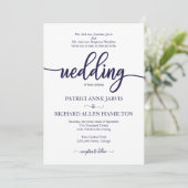 Elegante marine blauw en wit klassieke bruiloft kaart (Staand voorkant)