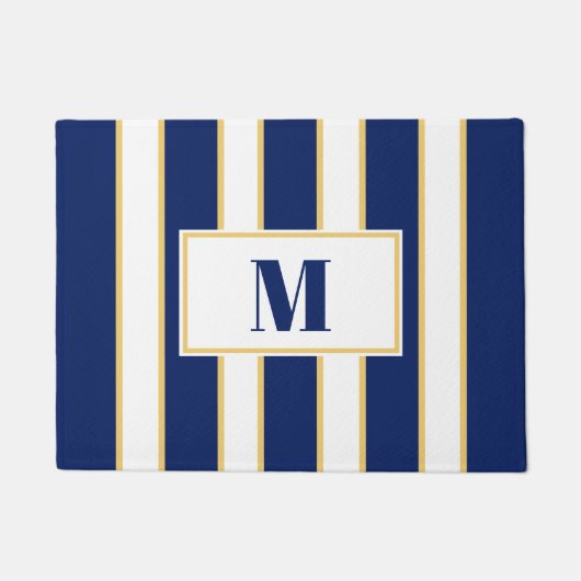 Elegante Marine Blauw en Witte Streep Custom Deurmat (Voorkant)