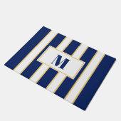 Elegante Marine Blauw en Witte Streep Custom Deurmat (Schuin)
