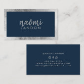 Elegante marine blauw en zilver moderne minimalist visitekaartje (Voorkant / Achterkant)