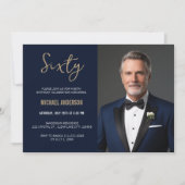 Elegante marine blauw goud agaat 60e verjaardag fo kaart (Voorkant)