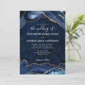 Elegante Marine Blauw Goud Agaat Geode Foto Bruilo Kaart (Staand voorkant)